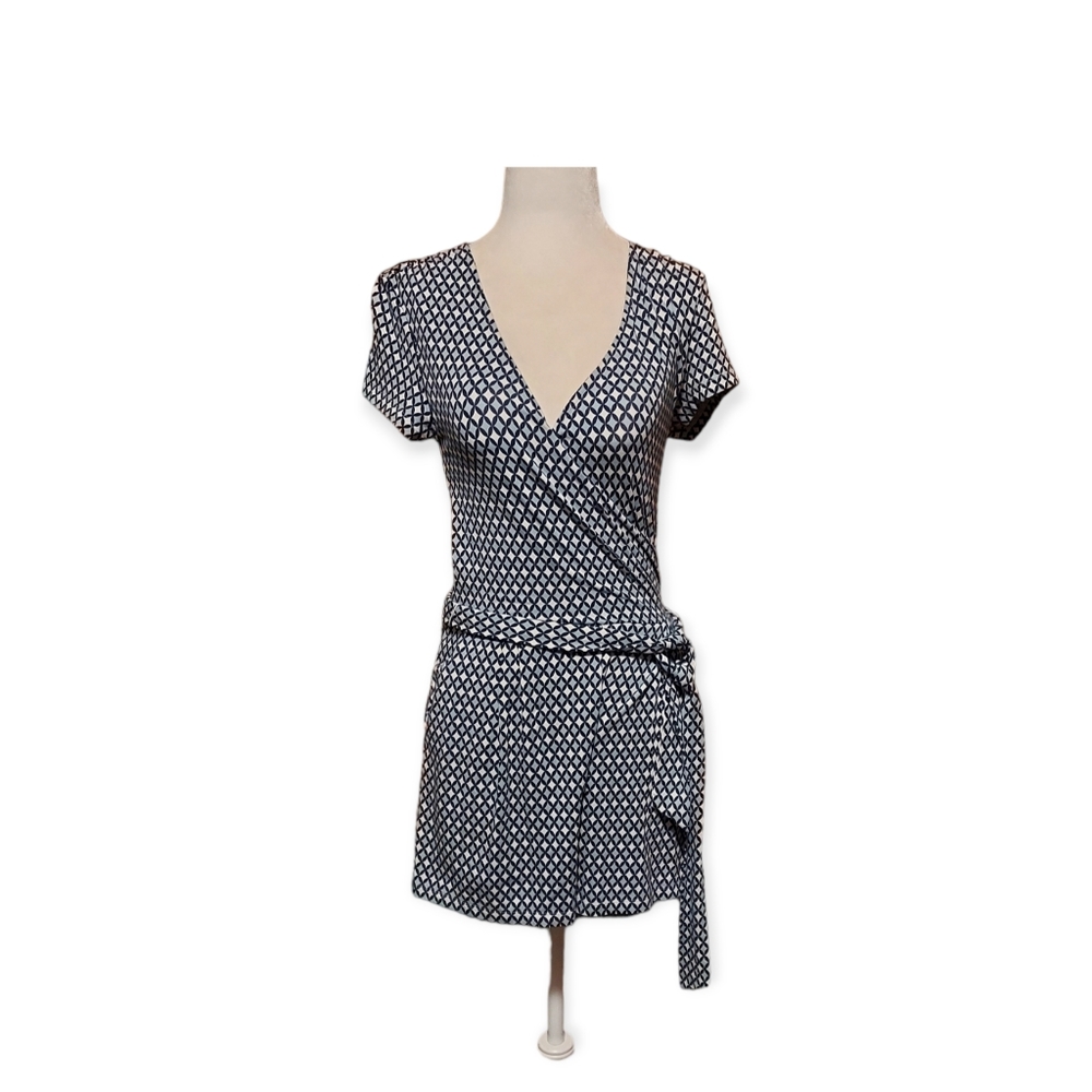 Boden 2p Shorts Iumper Wrap Belted Sashed Blue White Diamonds Abstract Outfit...